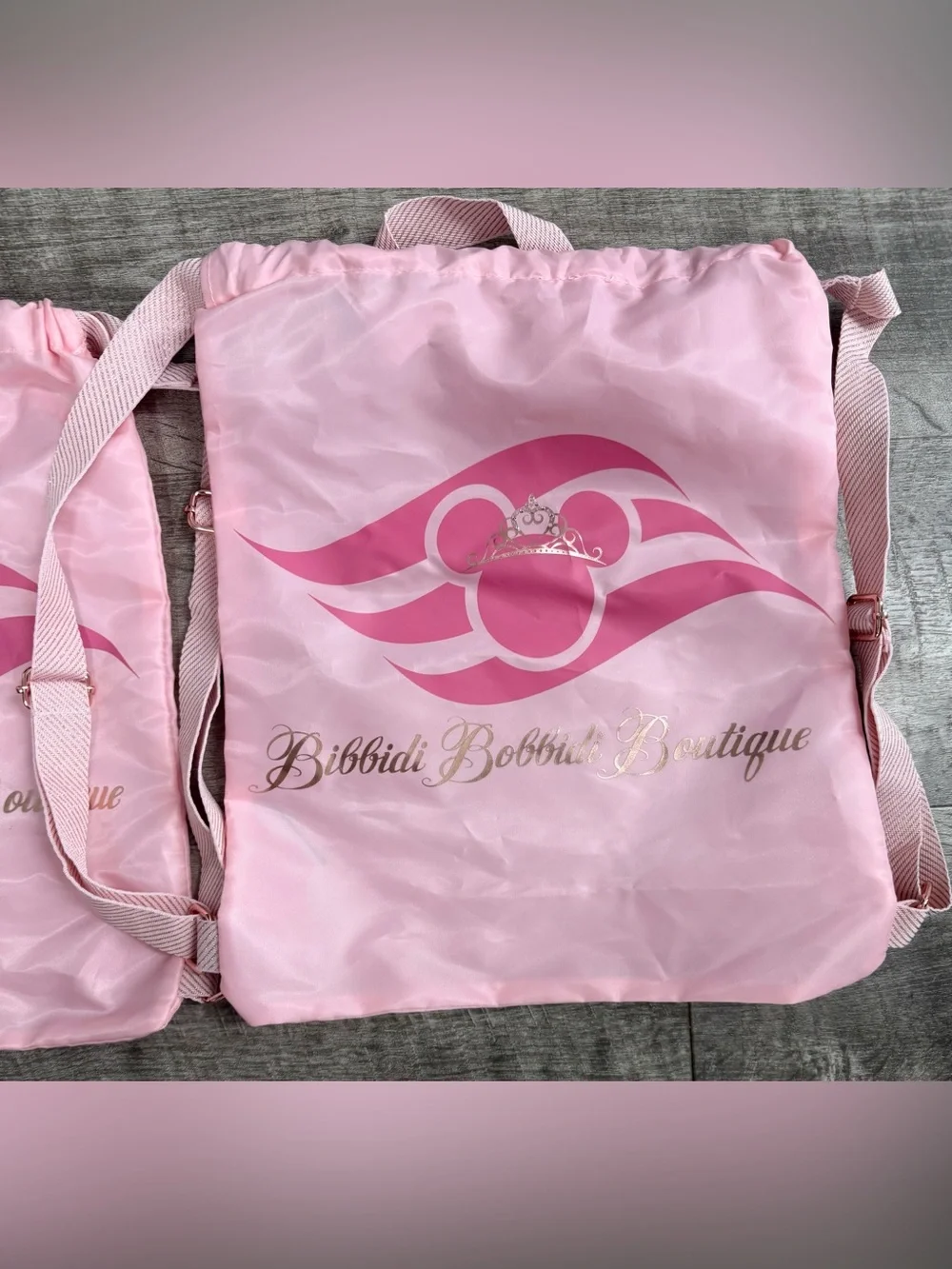 Set of 2 Bibbidi Bobbidi Boutique Disney Cruise  Drawstring Backpack Bag